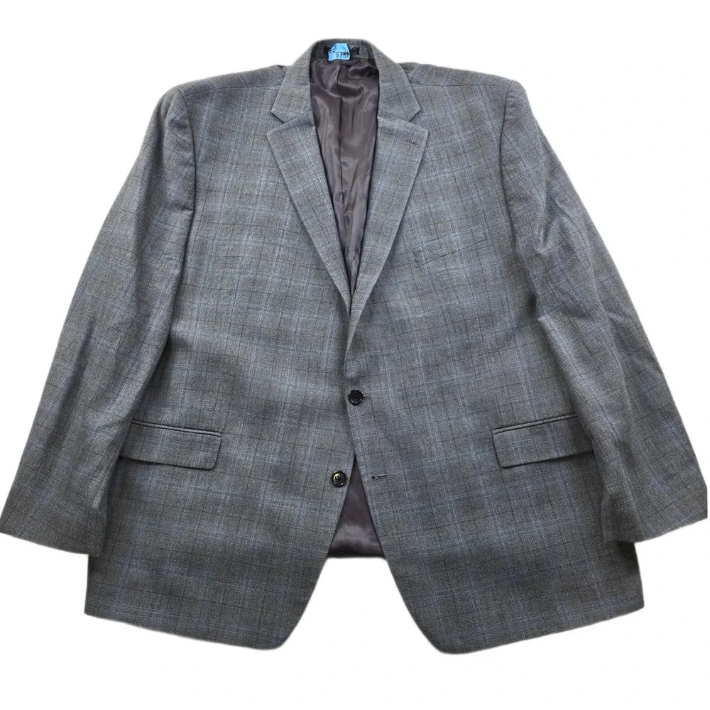 LRL Ralph Lauren Blazer Mens 52R 54R Grey Blue Plaid‎ Wool Blend Sport Coat
